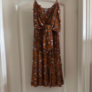 White Birch Brown and Orange Wrap Mini Dress